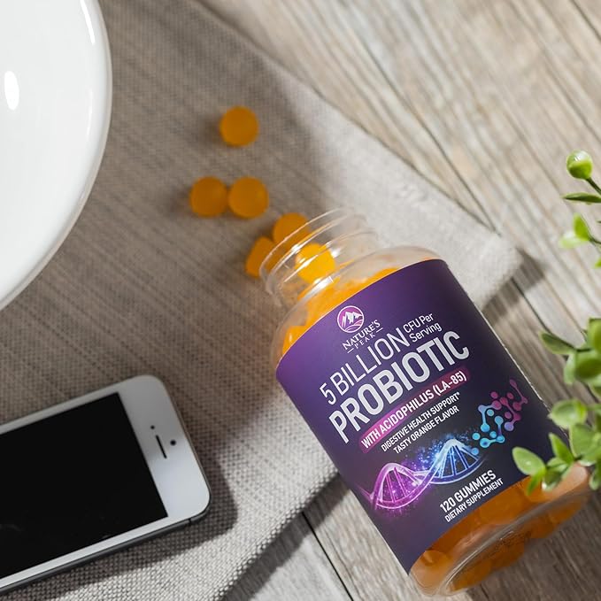 Probiotic Gummies for Women, Men & Teens - 5 Billion CFUs, 6 Probiotic Strains, Orange Flavor - Daily Probiotic Gummy Supplements for Natural Digestive Health, “Good” Gut & Immune Support - 120 Count