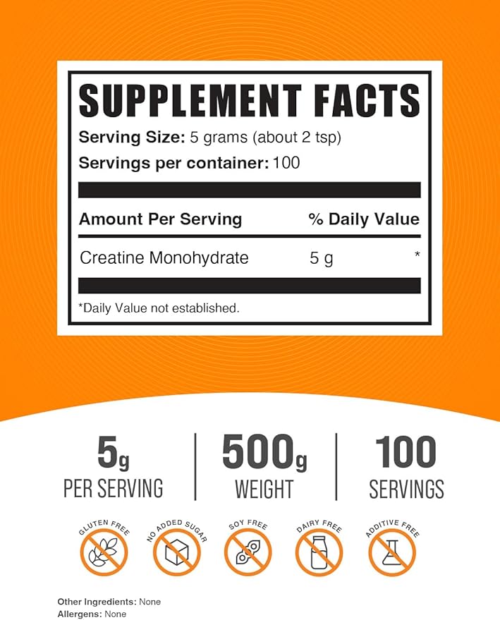 BulkSupplements Creatine Monohydrate Powder - Micronized Creatine Powder, Unflavored - Pure & Gluten Free, 5g per Servings, 500g