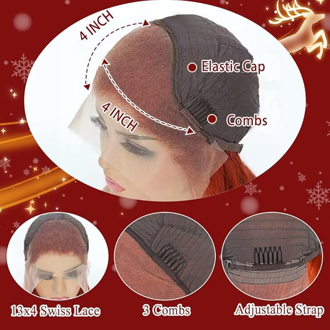 Ginger Lace Front Wig Human Hair 13X4 HD Transparent Lace Front Wig Colored Straight Lace Front Wig 150% Density Pre Plucked Natural Hairline with Baby Hair Ginger Orange Wig Human Hair 28Inch