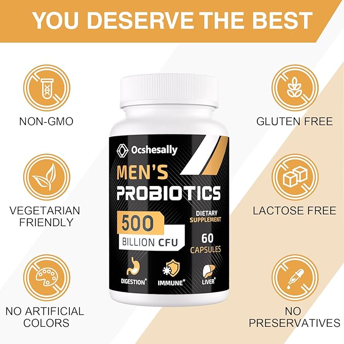 Probiotics for Men, Men Care Supplement, Gut health for men, 500 Billion CFUs & 12 Strains, Mens probiotic with Turmeric, Cranberry, Goji, for Digestive, Immune & Bloating Health, 60-Days Supply