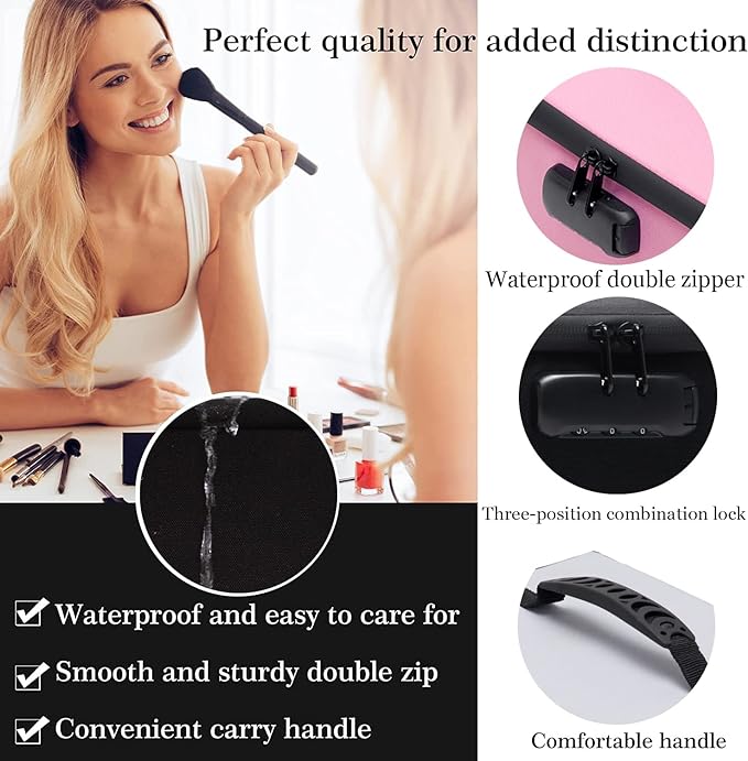 Portable Cosmetic Bag with Lock, Large Capacity Travel Makeup Case Organizer, Waterproof Makeup Bags for Girls Traveling With Handle and Divider Makeup Bag…(Black)