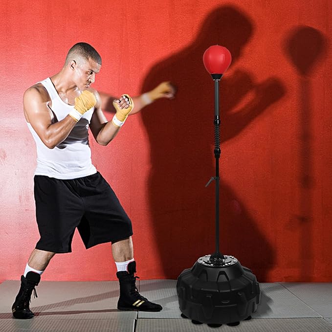 Speed Bar with Stable Base - MMA High Energy Spring - Reflex Bag Free Standing Boxing Bag with Adjustable Height & Durable Stress Relief Ball for Fitness Enthusiasts!(red)