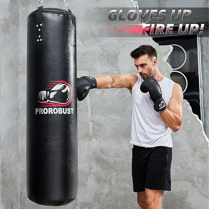 Prorobust Punching Bag for Adults, 4ft PU Heavy Boxing Bag Set with 12OZ Gloves for MMA Kickboxing Boxing Karate Home Gym Training (Unfilled)