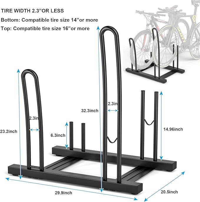 CXWXC 1-3 Bicycle Stand - Bike Floor Parking Stand for Garage/Home - Bike Storage Rack fit 26”-29” Mountain Road Bikes (for 2 bikes)
