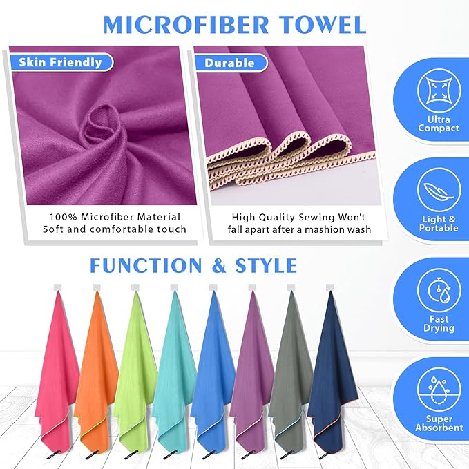 HOEAAS 2 Pack Microfiber Camping Towels