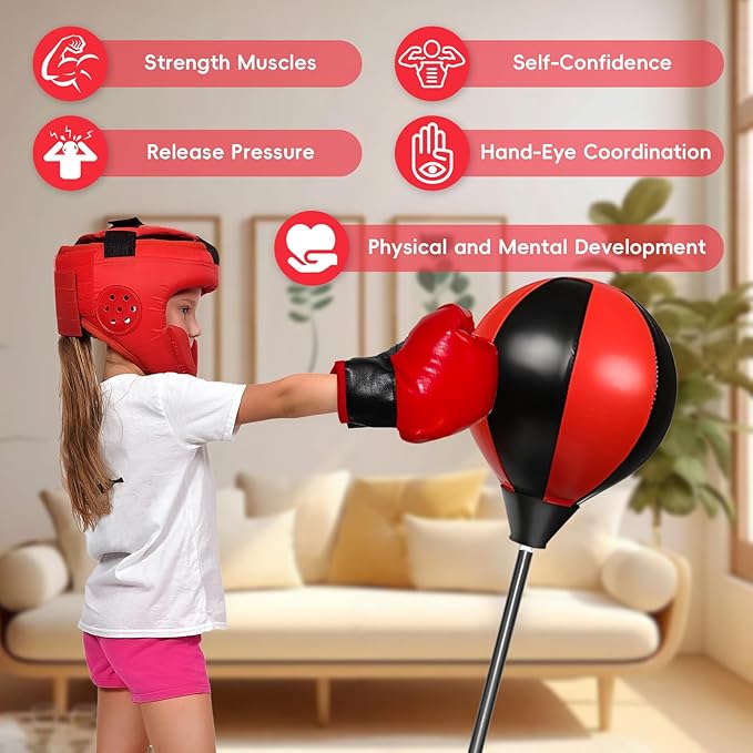 Punching Bag for Kids, Boxing Bag for 3-8 Years Old, Punching Bags with Height Adgustable Stand, Kids Boxing Set with Gloves, Sport Toy for Boys & Girls