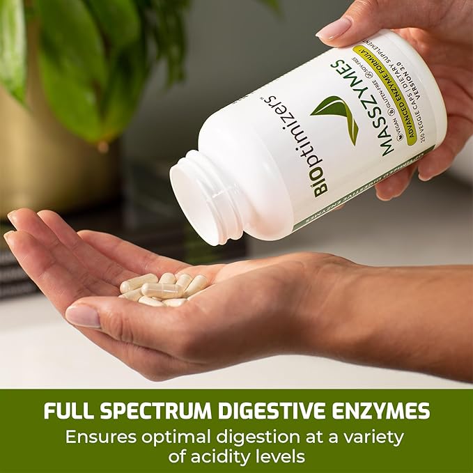 BiOptimizers MassZymes - Complete Digestive Enzymes Supplement for Gut Health - Bloating Relief for Men and Women - Lipase Amylase Bromelain Digestive Enzymes (120 Capsules)