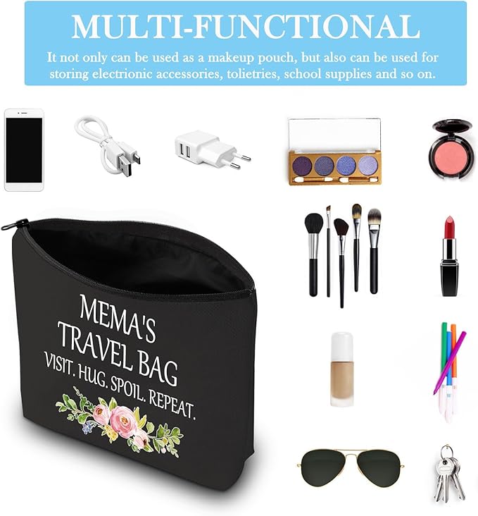 GJTIM Mema Cosmetic bag Grandma Mema Mother’s Day Birthday Appreciation Gift Travel Toiletry bag for Mema (Mema's Travel Black)