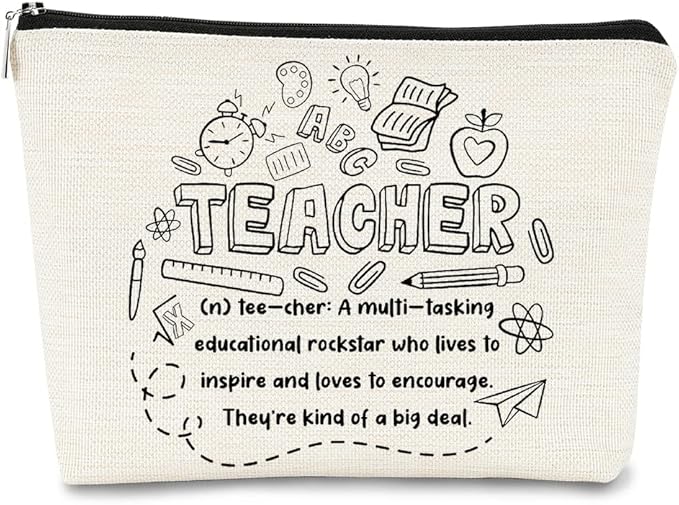 Teacher Survival Kit Bag - Makeup Bag for Women, Small Cosmetic Bag for Teacher Appreciation, Graduation & Birthday Gifts