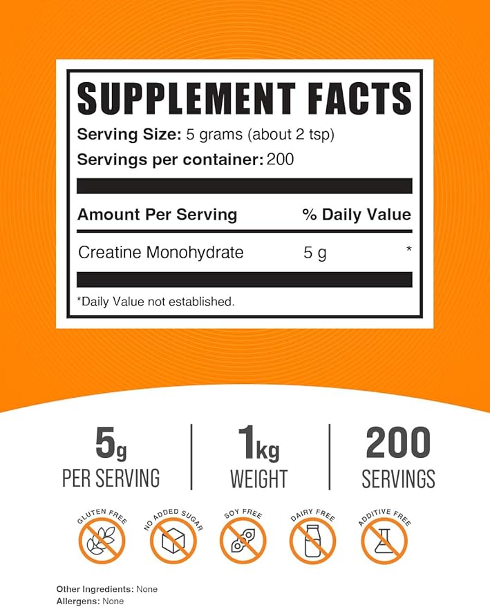 BulkSupplements Creatine Monohydrate Powder - Micronized Creatine Powder, Unflavored - Pure & Gluten Free, 5g per Servings, 1kg