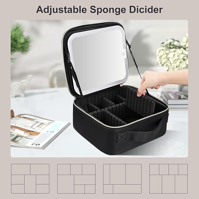 Travel Makeup Bag with Led Mirror, Portable Makeup Train Case Led Makeup Organizer Ideal Gifts for Mother Women Girls
