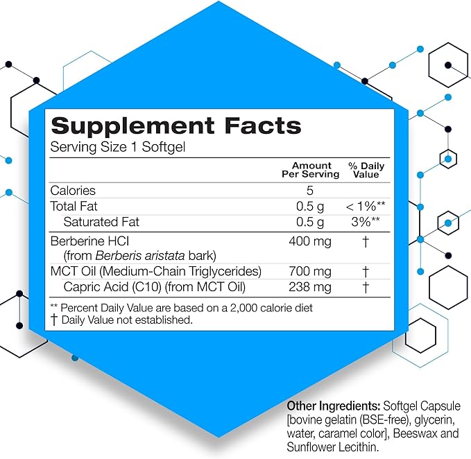 BetiVite Berberine Supplements, Berberine Glucose Support, Combined with MCT Oil for Optimal Berberine Absorption, 90 Soft gels