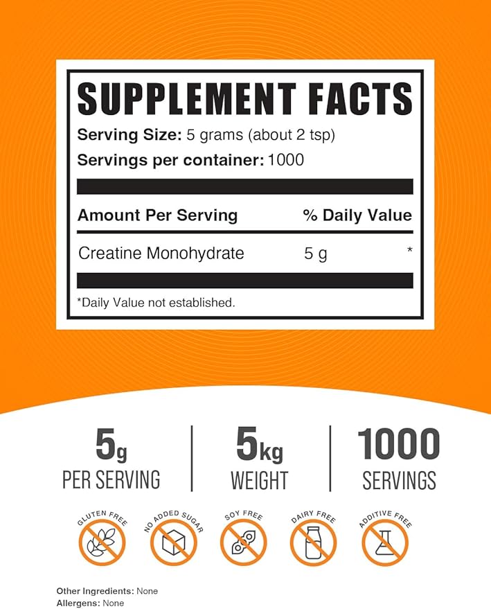 BulkSupplements.com Creatine Monohydrate Powder - Creatine Supplement, Micronized Creatine, Creatine Powder - Unflavored & Gluten Free, 5g per Servings, 5kg