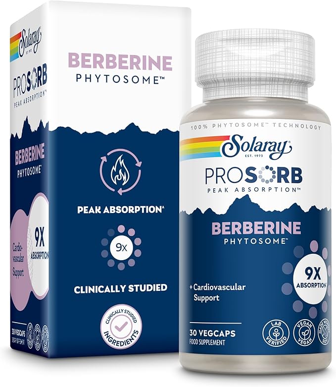 Solaray Berberine Phytosome - 9X Absorption and Easy-to-Digest - Standardized to 30% Berberine HCl - Vegan, Made Without Soy - 60-Day Guarantee - 30 Servings, 30 VegCaps
