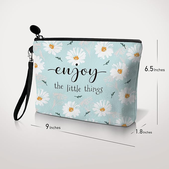 Hglian Daisy Flower Travel Makeup Bag Inspirational Cosmetic Toiletry Organizer Cute Zipper Pouch Wristlet for Purse Birthday Gifts for Women Daisy Lover Girls(Teal)