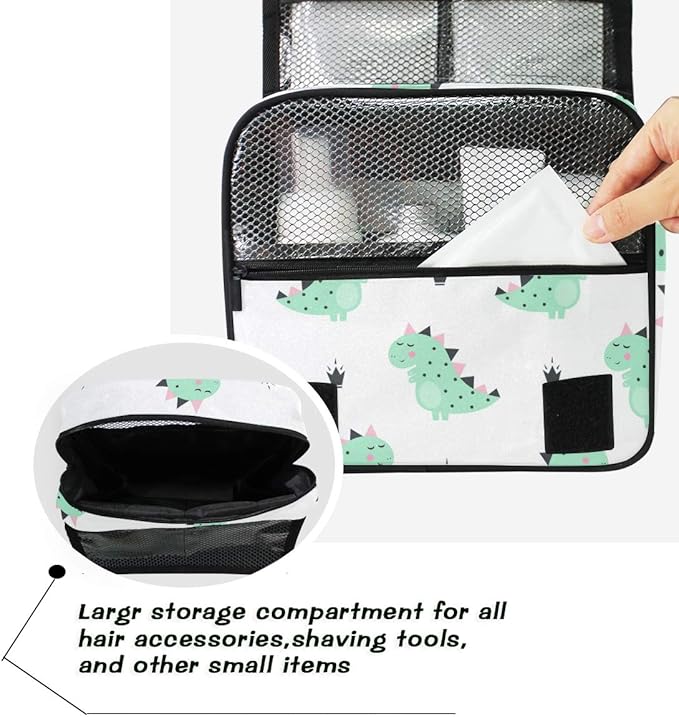 senya Hanging Travel Toiletry Bag Kit Boys Makeup Case Cosmetics Organizer for Men Women (Green Dinosaur)