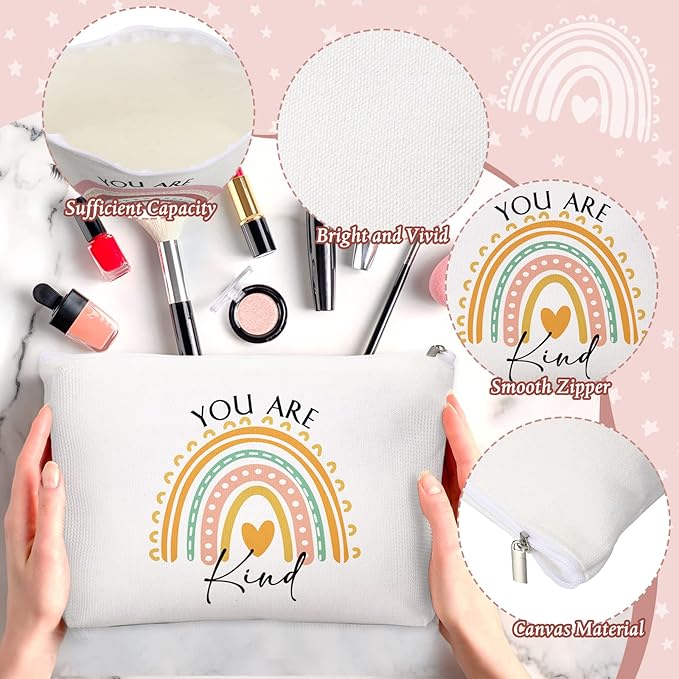 Sieral 20 Pcs Inspirational Gifts for Women Cosmetic Makeup Bags and Keychains Bulk with Inspirational Quotes Appreciation Gifts for Women Mom Nurse Teacher Graduation Employee(Rainbow)