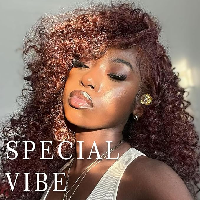 Reddish Brown HD Lace Curly Wig Wear And Go Glueless Wig Pre-Plucked Synthetic Lace Frontal Wig 13x6 Kinky Afro Curly With Layer 18 Inch