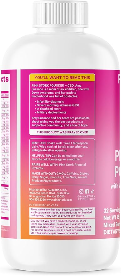 Pink Stork Liquid Prenatal Vitamins for Women - Organic Food Blend - for Fertility, Pregnancy, Postpartum- Morning Sickness Support - Breastfeeding and Lactation - 32 Servings