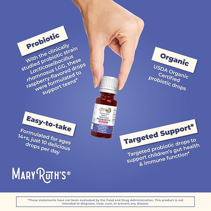 MaryRuth Organics USDA Organic Liquid Probiotic Drops for Teens | Gut Health | Digestive Health | Occasional Digestive Discomfort | Overall Health and Wellness | Non GMO | Vegan | 30 Servings