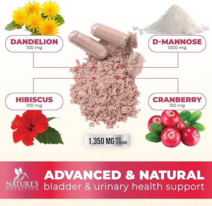 DMannose Pills with Cranberry 1350mg Advanced Formula - Effective Natural Bladder, Urinary Tract Health Support, Flush Impurities - D Mannose Supplements for Women & Men, Non-GMO, Vegan - 180 Capsules