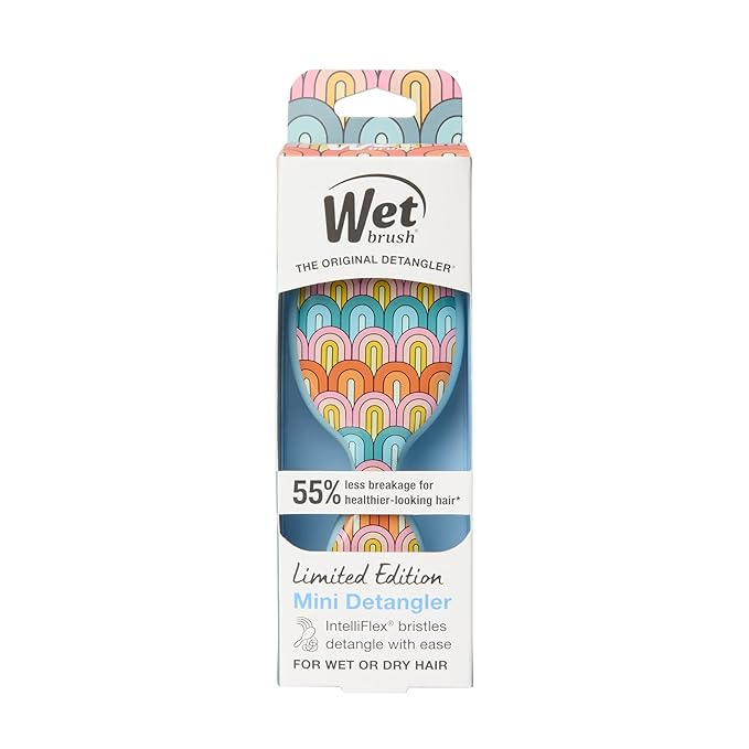 Wet Brush Mini Detangler Hair Brush, Rainbow (Sun Days), Detangling Travel Hairbrush, Ultra-Soft IntelliFlex Bristles Glide Through Tangles with Ease, Pain-Free, All Hair Types, Limited Edition