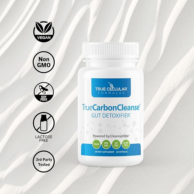 TrueCarbonCleanse™ - Perfect Gut Detoxifier & Binder - Advanced Formula with Organic Bamboo Activated Charcoal Capsules - 60 Capsules - Vegan, Non GMO, Gluten Free, Soy Free, Non-Toxic Certified