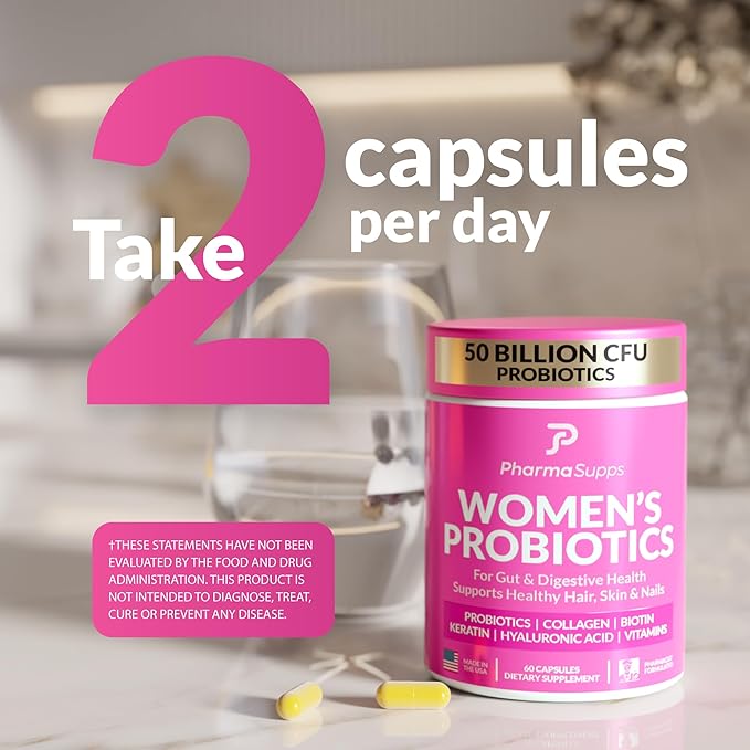 Advanced Women's Probiotics for Gut Health - Hair, Skin, & Nails Vitamins Support - 50 Billion CFU w/Collagen, Biotin & Keratin - Probiotic Supplement for Digestive Health & Bloating Relief, USA-Made