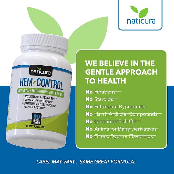 Hem-Control - Fast Effective Hemorrhoid Treatment Supplement - Powerful Formula to Promote Symptom Relief, Shrinking of Hemorrhoids, Ease Discomfort - 90 Vegan Capsules - Made in USA