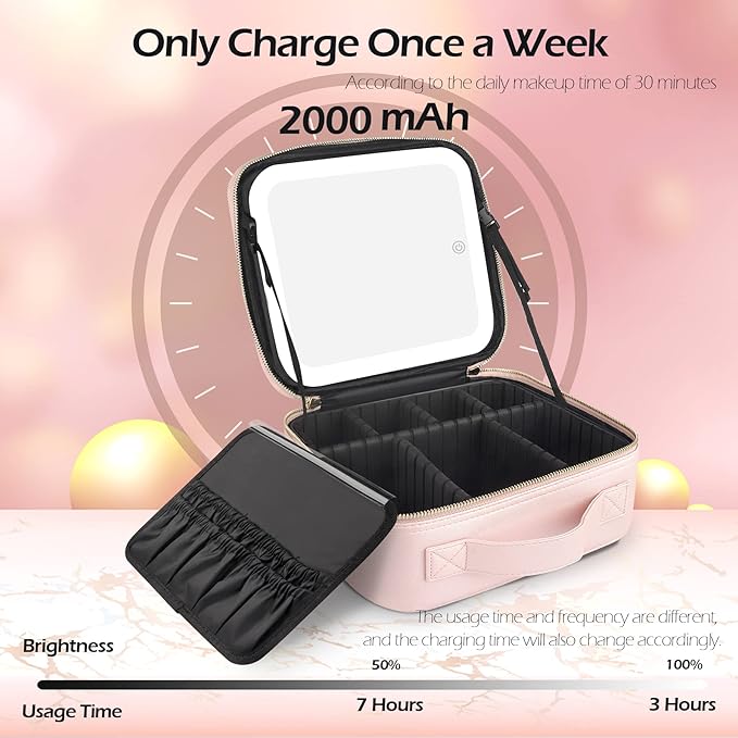 MOMIRA Travel Cosmetic Train Case with Lighted Mirror 3 Color Scenarios Cosmetic Bag Organizer with Adjustable Dividers Makeup Storage for Women, Makeup Accessories & Tools Case Phosphor
