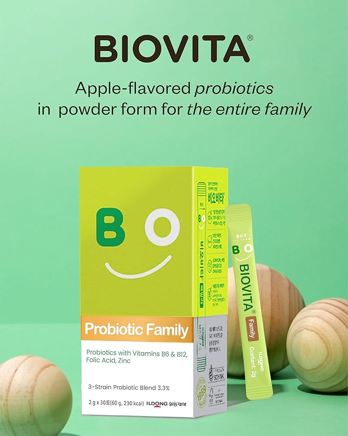 Family Probiotics Powder (30 Sticks, 30 Days) - Support Healthy Immune & Digestive System, Apple Flavor Supplement for Men, Women & Children. Vitamin B, Zinc. Mouth-Dissolving Formula.