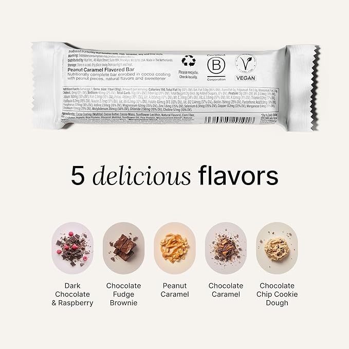 Huel Complete Nutrition Vegan Protein Bars | Chocolate Caramel | 13g Protein, 27 Vitamins and Minerals, 2g Sugar, Non-GMO, 100% Plant Based Snack | 12 Pack