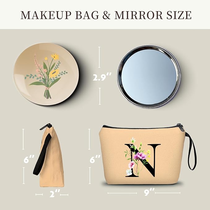 SEAMOON Appreciation Initial Monogram Gifts for Sisters from Sister Employees Team Bride Womens Unique Mom Personalized Makeup Cosmetic Bag with Mirror Mothers Day Christmas Graduation N
