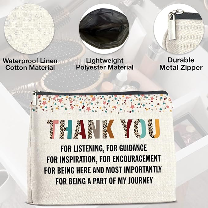 Thank You Gifts for Women Makeup Bag, Appreciation Gifts for Boss Coworkers Teacher Friends, Thank You for Being Part of My Journey Cosmetic Bag Zipper Makeup Pouch
