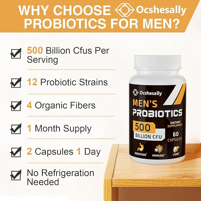 Probiotics for Men, Men Care Supplement, Gut health for men, 500 Billion CFUs & 12 Strains, Mens probiotic with Turmeric, Cranberry, Goji, for Digestive, Immune & Bloating Health, 60-Days Supply