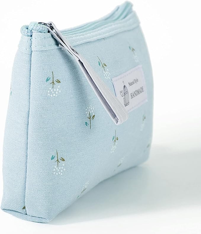 Qikuver Canvas Cosmetic Bags, 2 Pieces Cosmetic Bags for Women, Makeup bag Cute Cosmetic Bag Organizer Small Mini Makeup Pouch for Purse Toiletry Bag