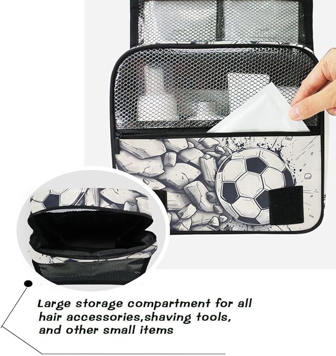 senya Hanging Travel Toiletry Bag Kit Boys Makeup Case Cosmetics Organizer for Men Women (Football Wall)