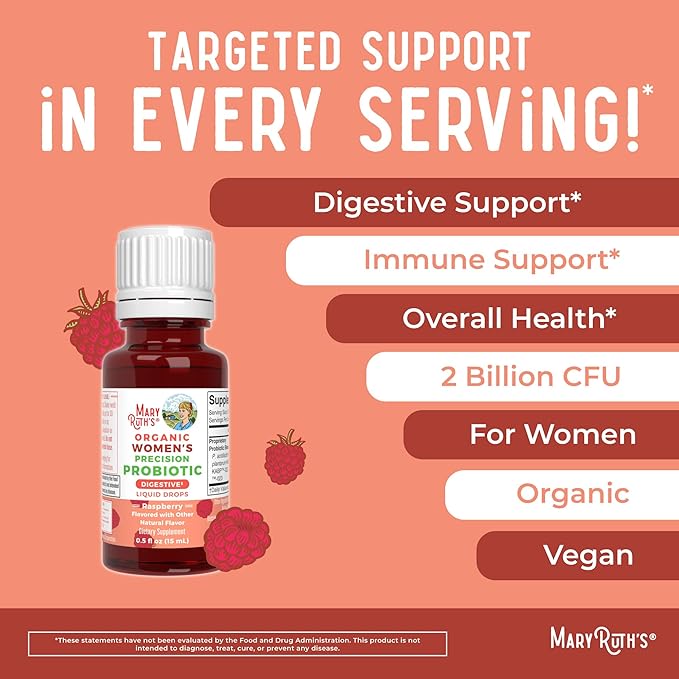 MaryRuth Organics USDA Organic Womens Probiotic Liquid Drops for Digestive Health | Targeted Support for Women | Four Probiotic Blend | Women's Wellness | Dairy Free | 30 Servings