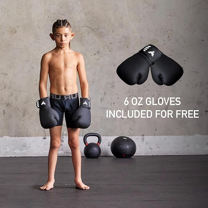 Elite Sports Kids Boxing Punching Bag Set - 2.5ft Heavy Boxing Bag, 6oz Gloves, Reflex Ball & Phone Case – Youth Boxing, MMA, Home Gym & Martial Arts Training Equipment (Unfilled)