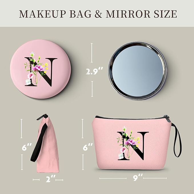 SEAMOON Appreciation Initial Monogram Gifts for Sisters from Sister Employees Team Bride Womens Unique Mom Personalized Makeup Cosmetic Bag with Mirror Mothers Day Christmas Graduation N