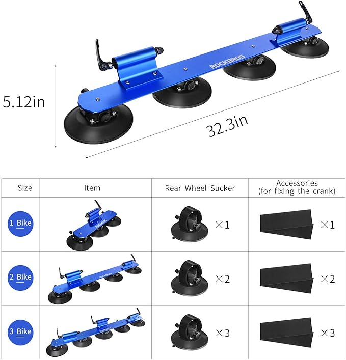 ROCKBROS Suction Cup Roof Bike Rack for Car Roof Sucker Bicycle Carrier Quick Release Aluminium Alloy Roof Rack for 1 2 3 Bikes (Max 2-Bikes Blue)