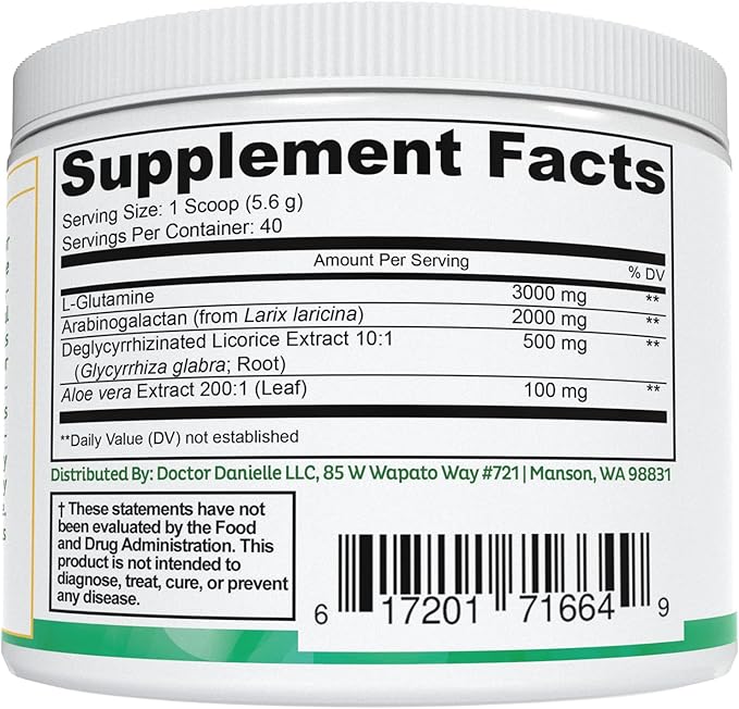 Doctor Danielle Gut Assist - Leaky Gut Repair Supplement Powder - Glutamine, Arabinogalactan, Licorice Root - Supports IBS, Heartburn, Bloating, Gas, Constipation, SIBO from