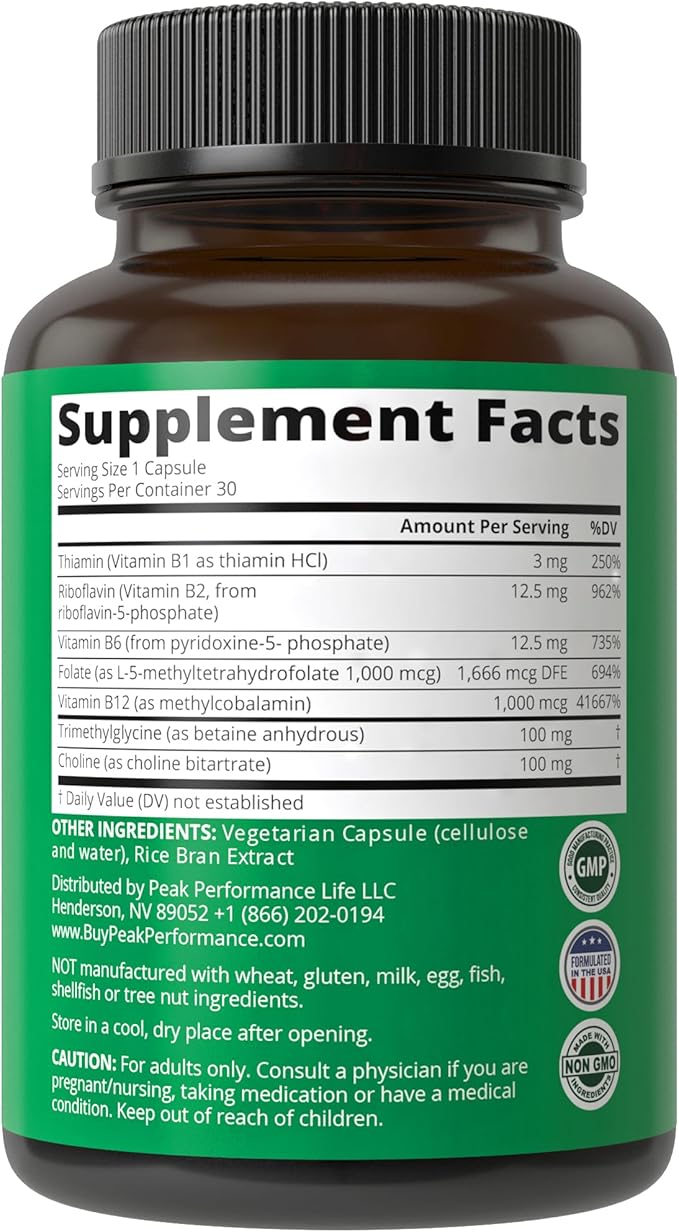 Methylated Multivitamin + Methylated B Complex Supplement. With Trimethylglycine (TMG), L Methylfolate, Methyl B12 + B1 + B2 + B6 Vitamins + Choline. MTHFR Supplement For Women & Men. Vegan Capsules