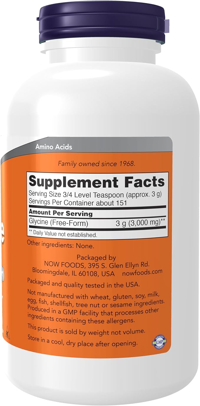 NOW Foods Supplements, Glycine Pure Powder, Promotes Restful Sleep*, Neurotransmitter Support*, 1-Pound