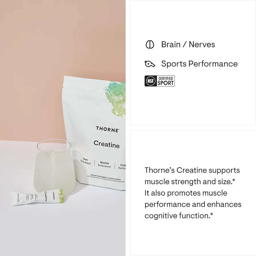 THORNE Creatine - Micronized Creatine Monohydrate Powder, Amino Acid Support for Muscles, Cellular Energy & Cognitive Function* - Unflavored - NSF Certified for Sport - 5 g per Serving - 30 Servings