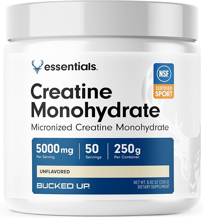 Bucked Up Creatine Monohydrate 250 Grams Micronized Powder, Essentials (50 Servings)