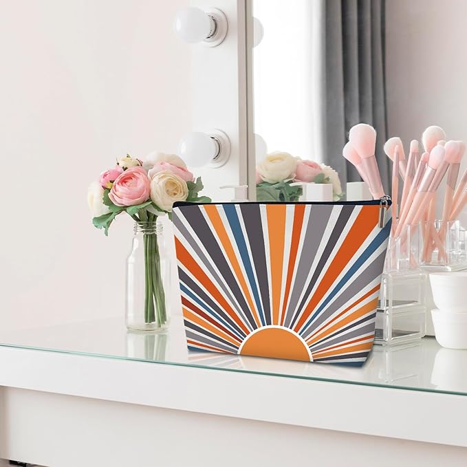 Boho Sunset Sunshine Makeup Bag Purse - Sunrise Sun Ray Toiletry Pouch for Her, Women, Teens, Moms