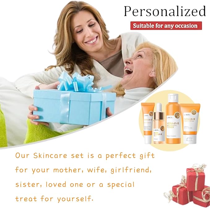 Skin Care Kit Vitamin C Women Gifts - Travel Essentials - 4PCS Antioxidant Facial Skin Care Products with Toner, Serum, Face & Eye Cream - Skincare for Girls 10-12(One Size, 4PCS Vitamin C Scent)