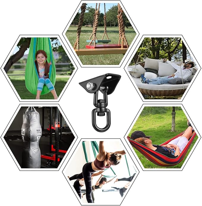 Hammock Hanging Kit,Hanging Chair Hardware 360°Rotating 1200 lb Capacity Hammock Hooks Heavy Duty,Hammock Chair Hanging Kit & Swing Ceiling Hook Snap for Hammock Chair Stand,Seat, Tree,Yoga,Gym(Black)