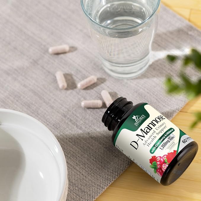 DMannose Pills with Cranberry 1350mg Advanced Formula - Effective Natural Bladder, Urinary Tract Health Support, Flush Impurities - D Mannose Supplements for Women & Men, Non-GMO, Vegan - 60 Capsules